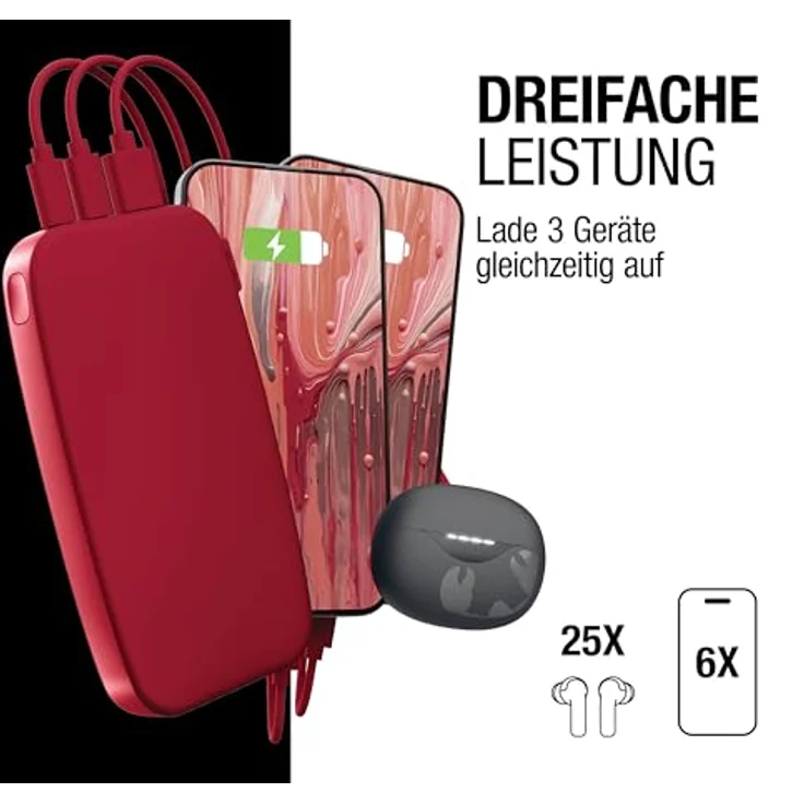Fresh 'n Rebel Powerbank 18000mAh, USB-C in & Out, Fast Charge 20W, 6 Sicherheitsmerkmale, tragbarer Akku für iPhone und Android, Berry Red – Bild 3