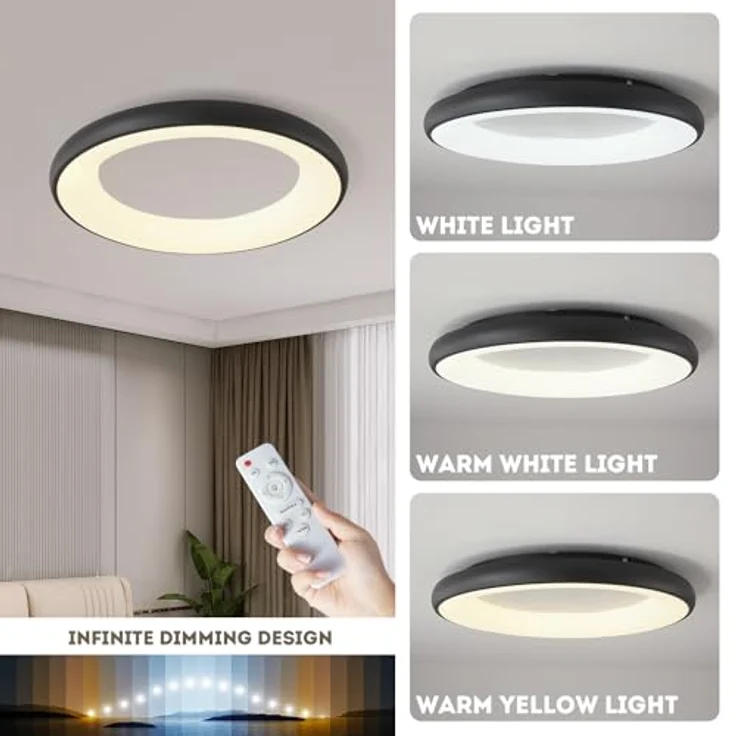 Style home LED Deckenleuchte Deckenlampe 52W Ø50x5cm, dimmbar mit Fernbedienung 3000K-6000K, Runde Lampe für Wohnzimmer Schlafzimmer Arbeitszimmer Büro Küche (Schwarz) – Bild 2