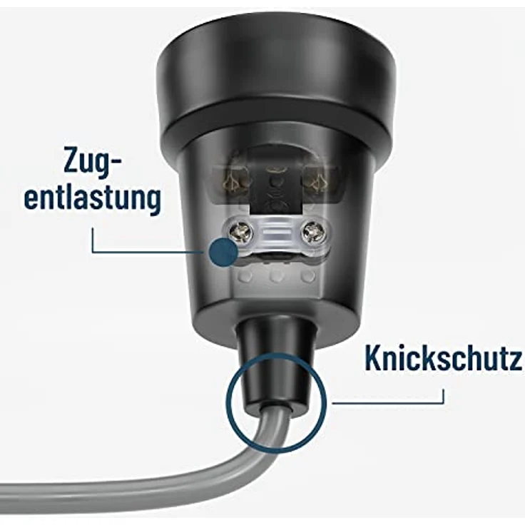 greate 6x Schuko Kupplung IP44 Aussenbereich mit Knickschutz - Gummi Kupplung 230V mit Zugentlastung, 2-polig, 16A & 3,7kW - Schukokupplungen Schutzkontakt Kupplung Kabel Kupplung Gummikupplung 230V, 6er Pack in Schwarz – Bild 3