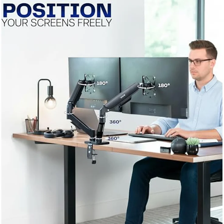 Vivo Doppelarm Tischmonitorhalterung höhenverstellbar, Neigung, Schwenk, Ausgleichsgasfeder Ständer VESA Haltewinkelarm passt die meisten Bildschirme 13'' bis 27'' (Stand-v002o) – Bild 6
