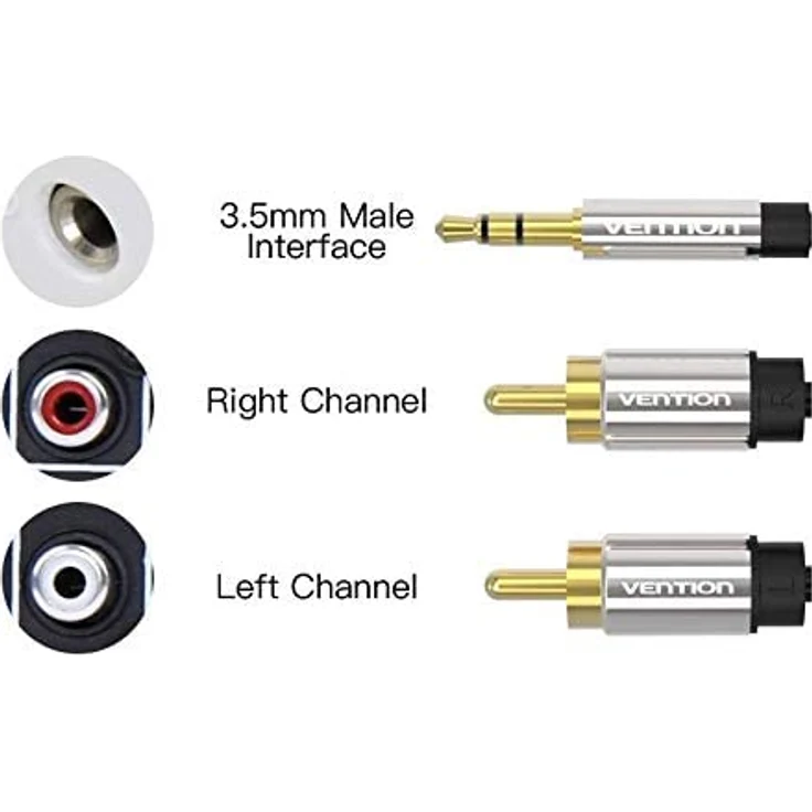 Vention BCFBG Audiokabel, 3,5 mm Stecker auf 2 Cinch-Stecker, 1,5 m, Schwarz – Bild 2