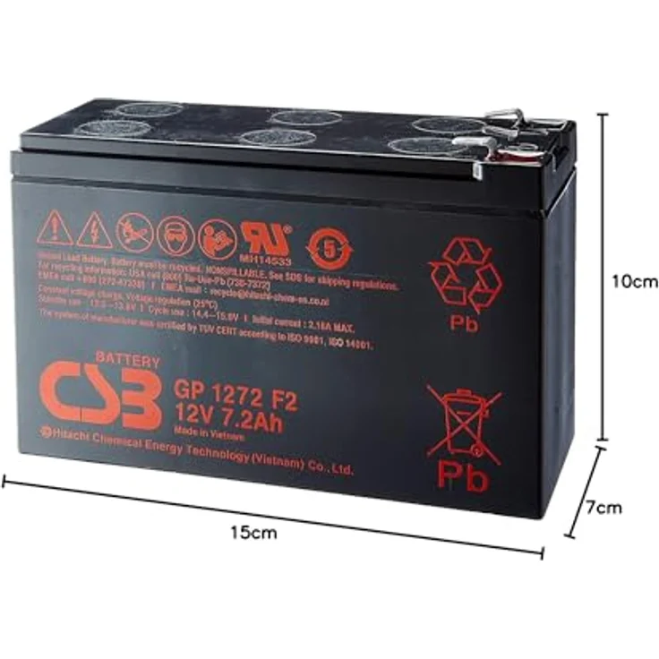 CSB Battery GP 1272F2, Bleiakku 12V 7.2Ah AGM, Standby USV, Flachstecker 6.35mm, (B x H x T) 150 x 97 x 65mm – Bild 4