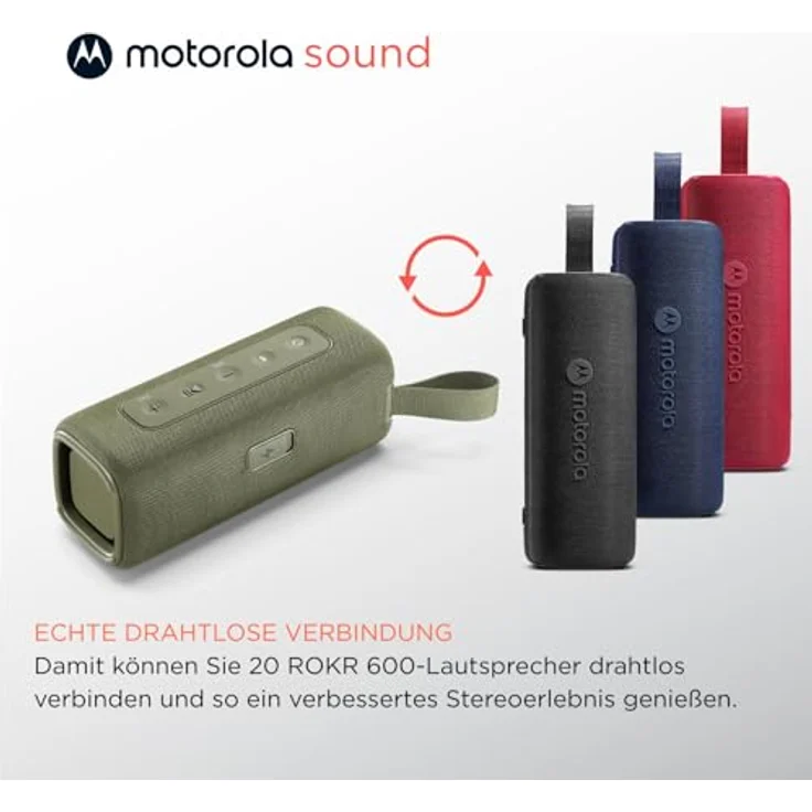 Motorola ROKR 600, kabelloser Bluetooth-Lautsprecher mit 30-W-Sound, IP67 wasser- und staubabweisend, Broadcast-Funktion für 20+ Lautsprecher, 6 Stunden Spielzeit, Grün – Bild 4