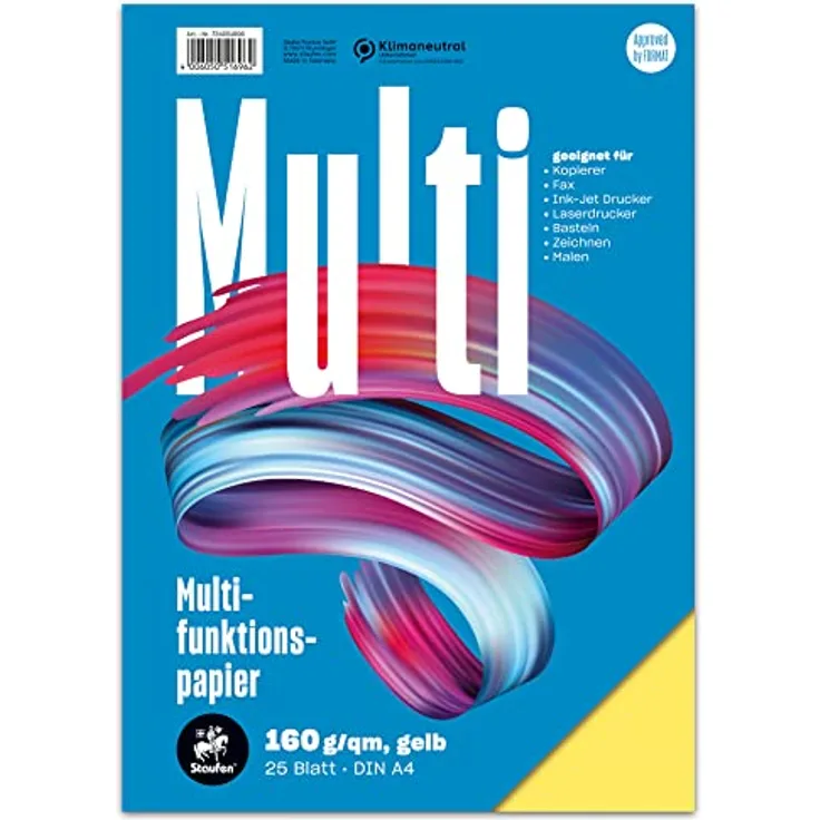 Staufen Style Multifunktionspapier - DIN A4, 25 Blatt, Farbe: gelb, 160g/m² Qualitätspapier, 1 Stück