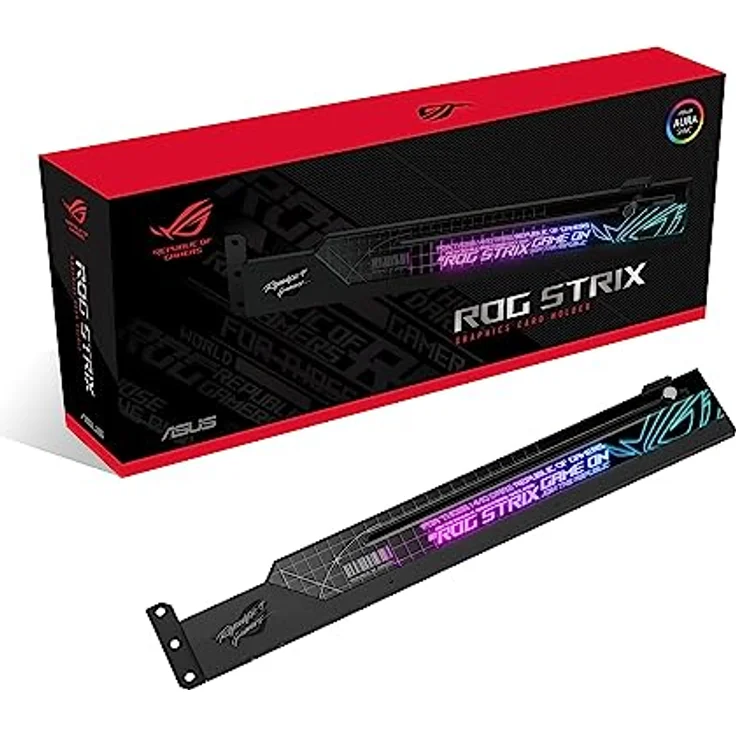 ASUS ROG Strix ARGB Grafikkarten Halterung (GPU Halter, AURA Sync ARGB Beleuchtung, anpassbare Größe, einfache Montage, kompatibel mit ATX-Gehäusen, schwarz) – Bild 1