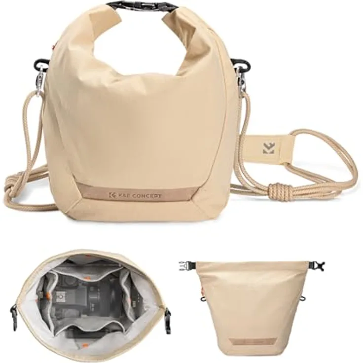 K&F CONCEPT Kameratasche, Modische Umhängetasche für Spiegellose Kamera, Tragbar, Beigefarben, mit Organizer-Taschen und Abnehmbarem Gurt