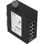 WAGO Industrial-ECO-Switch 852-1112/000-001 | mit 8 ETHERNET‐Ports 10/100/1000 MBit/s Autonegotiation und Diagnose-LEDs auf der Vorderseite, unterstützt bis zu 8000 absolute MAC‐Adressen, schwarz