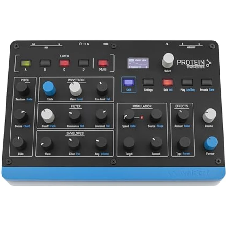 Waldorf Protein, 8-stimmiger Wavetable-Synthesizer mit Microwave-ASIC-Oszillatoren, 4 Layer, Arpeggiator, Step-Sequencer, MPE, 2 Effektslots, USB-C, kompakt & leicht – Bild 2