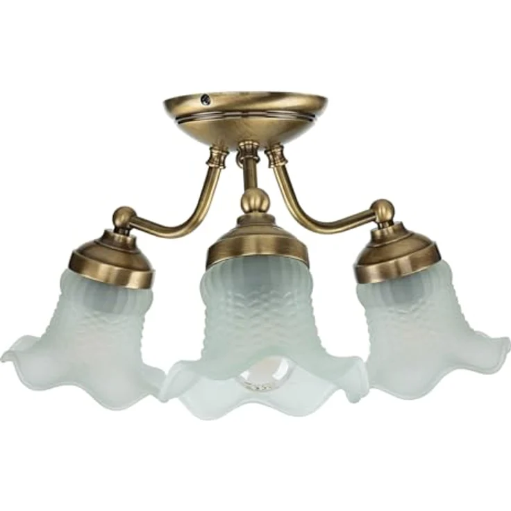 Licht-Erlebnisse Premium Deckenleuchte Messing Glas in Bronze Weiß H:23 cm E14 3-flmg blendarm wohnlich Florale Deckenlampe Esstisch – Bild 2
