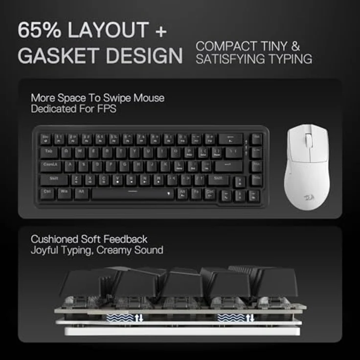 Redragon K709 65% Gasket RGB-Gaming-Tastatur, kabelgebunden, 68 Tasten Hot-Swap, 3-lagige Geräuschdämpfung, leise benutzerdefinierte lineare Schalter – Bild 3