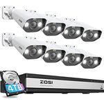 ZOSI 4K Überwachungskamera Aussen Set mit Audioaufnehmen, Smart Videoüberwachung mit 16CH 4TB HDD NVR und 8X 8MP POE Kamera, Personenerkennung, C182