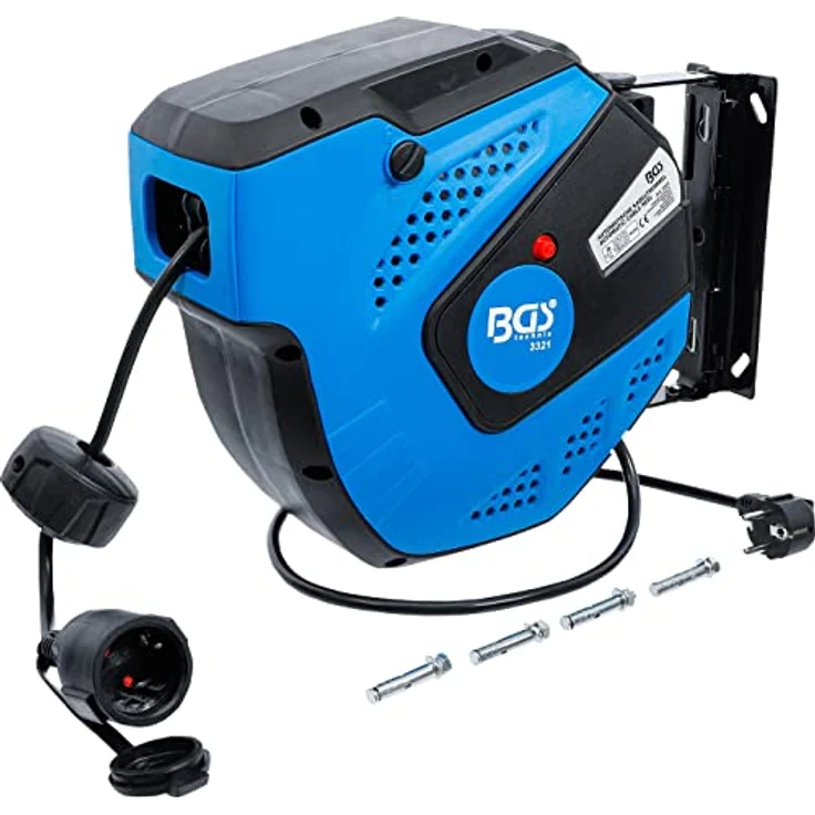 BGS 3321 | Automatische Kabeltrommel | 15 m + 1 m Zuleitung | 180° seitlich schwenkbar | inkl. Montagehalter – Bild 1