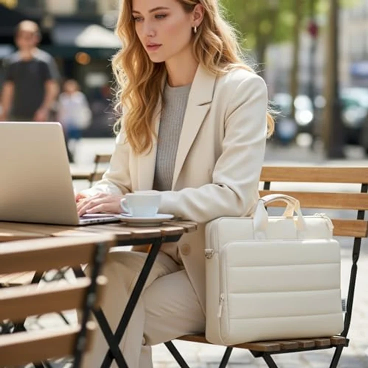 TECOOL 15,6 Zoll Laptoptasche, Puffy Aktentasche mit Rundumschutz, verstellbarem Schultergurt und Stauraum für Zubehör – Bild 3