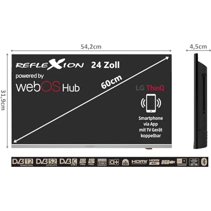 REFLEXION Smart LED Fernseher, LG webOSHub, 12/24/230 Volt, Full HD, Bluetooth, WLAN, Schwarz/Silber – Bild 2