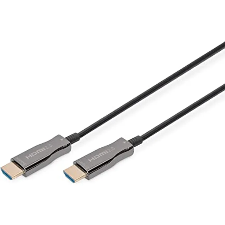 DIGITUS HDMI AOC Hybrid Glasfaser Anschlusskabel, Typ A St/St, 30m, UHD 4K@60Hz, CE - Vergoldete Kontakte - Schwarz