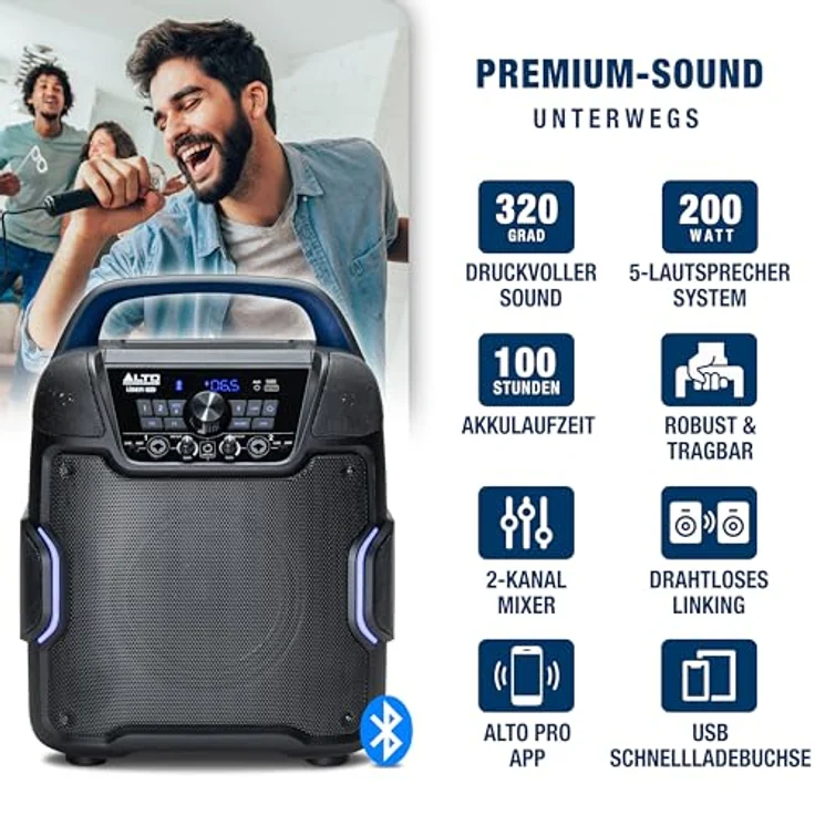 Alto Professional UBER FX2, Aktiver PA Lautsprecher mit 200 W Leistung, tragbar, Bluetooth, Schwarz – Bild 3