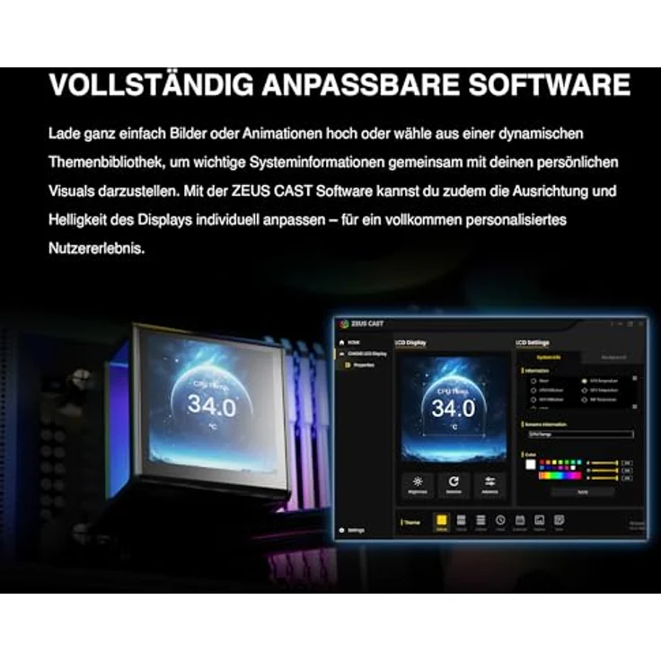 GAMDIAS CHIONE P5, 360-mm-AIO-CPU-Wasserkühler mit drehbarem magnetischem 3,4-Zoll-IPS-LCD-Display, ARGB-PWM-Lüftern und universeller Kompatibilität für Intel LGA 1851 und AMD AM5, Schwarz – Bild 4