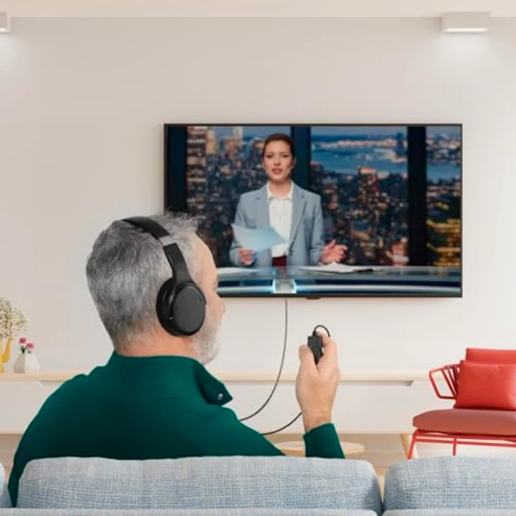 Hama TV-Kopfhörer (NC, Kabelgebunden), Over-Ear-Kopfhörer mit 6 m Kabel und Lautstärkeregler, Schwarz – Bild 7