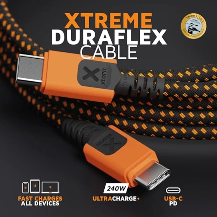 Xtorm Xtreme USB-C zu USB-C PD Ultra 240W Kabel, 1,5 Meter, hochflexibel und langlebig mit Xtorm C-Lock und E-Marker-Chip – Bild 2