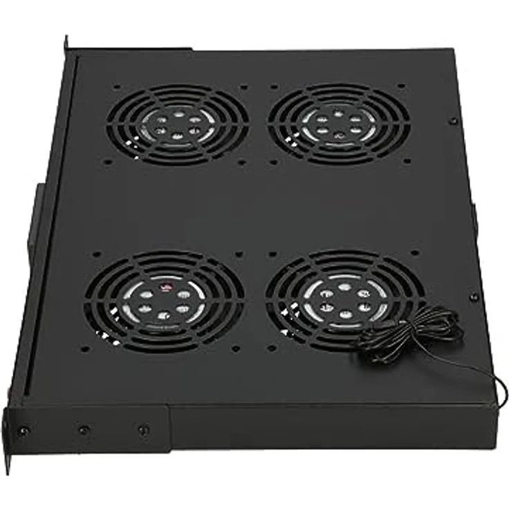 EXTRALINK Ventilator Panel, 4 Ventilatoren für Serverschrank Standschrank, mit Thermostat, 19 Zoll Netzwerkschrank, digitale Temperaturanzeige, Schwarz – Bild 3