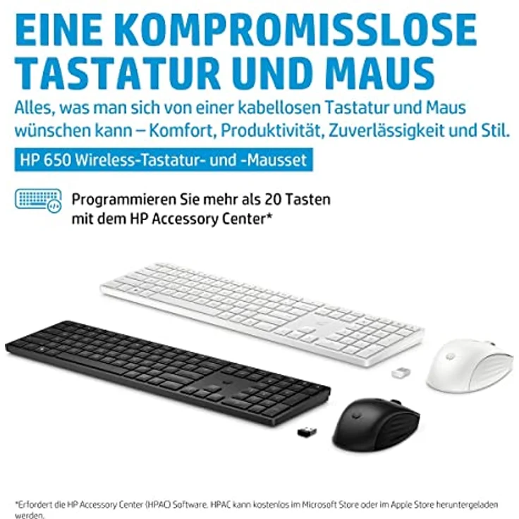 HP 650 kabellose Tastatur und Maus Bundle (20 programmierbare Tasten, QWERTZ Layout, 4.000 DPI, USB Dongle, 3 Tasten, Scrollrad) Schwarz – Bild 4