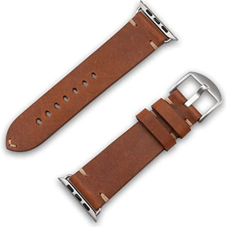 JT Berlin Watchband Alex II Vintage Armband, 42 mm, 44 mm, 45 mm, 46 mm, Braun, Silber für Apple Watch Series 1 und 2 – Bild 2