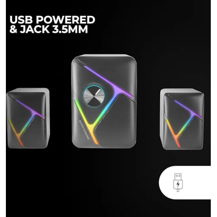MARSGAMING MS-H21, RGB 2.1 Gaming-Lautsprecher und 35W Subwoofer, 3D Surround Inverted Driver System, Kompaktlautsprecher mit Dynamic RGB Lighting, Schwarz – Bild 5