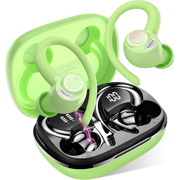 Jesebang Bluetooth 5.3 Sport Kopfhörer mit Ohrbügel, 40H Spielzeit, HD Mikrofon, IP7 Wasserschutz, In-Ear Headset mit Dual LED Display
