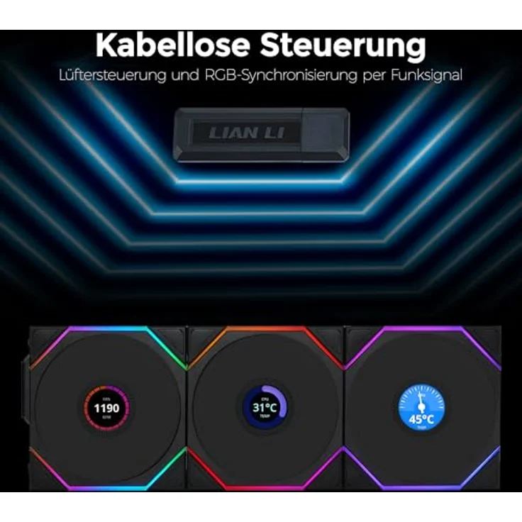 Lian Li UNI FAN TL Wireless LCD PC Lüfter 120mm RGB Schwarz - 3er Pack | PWM Lüfter - 26 ARGB LEDs - bis 1.900 U/min - hoher Airflow - Vibrationsarm - Leise – Bild 4