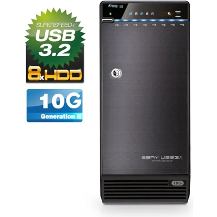 FANTEC QB-X8U31 8fach USB3.2 Gen2 Festplattengehäuse für 8X SATA 3,5/2,5 Zoll HDDs oder SSDs, Transferraten bis 10Gbit/sec, Lüfter Auomatik, Metallgehäuse schwarz – Bild 2