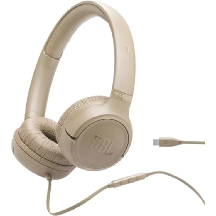 JBL Tune 530 C, Comfort-Fit Wired On Ear Kopfhörer mit Mikrofon, Pure Bass Sound, EQ-Presets, USB-C Konnektivität, faltbares Design, verwicklungsfreies Kabel, Beige – Bild 1