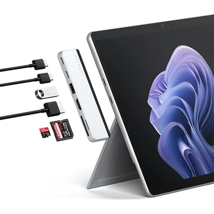 SATECHI Dual USB-C Hub für Surface Pro 9, Microsoft Surface Pro 9 Docking Station mit 3.2 USB-A, 4k/60Hz HDMI, USB4 Pass-Through, 3.2 USB-C, UHS-I SD/TF Karte