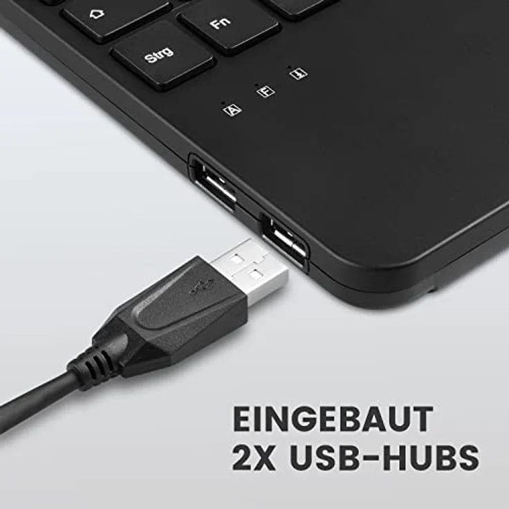 Perixx PERIBOARD-526 DE, kabelgebundene Mini-USB-Tastatur mit Trackball - X-Typ Scherentasten - 2 integrierte USB-Hubs - Schwarz – Bild 2