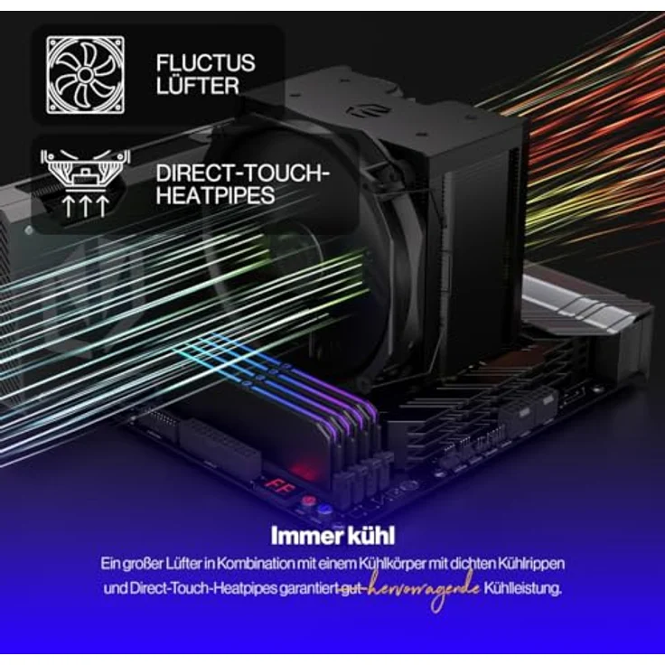 Endorfy Fortis 5 Black, Hochleistungs-CPU Kühler mit Fluctus 140 PWM-Lüfter und 6 Heatpipes, Schwarz – Bild 4