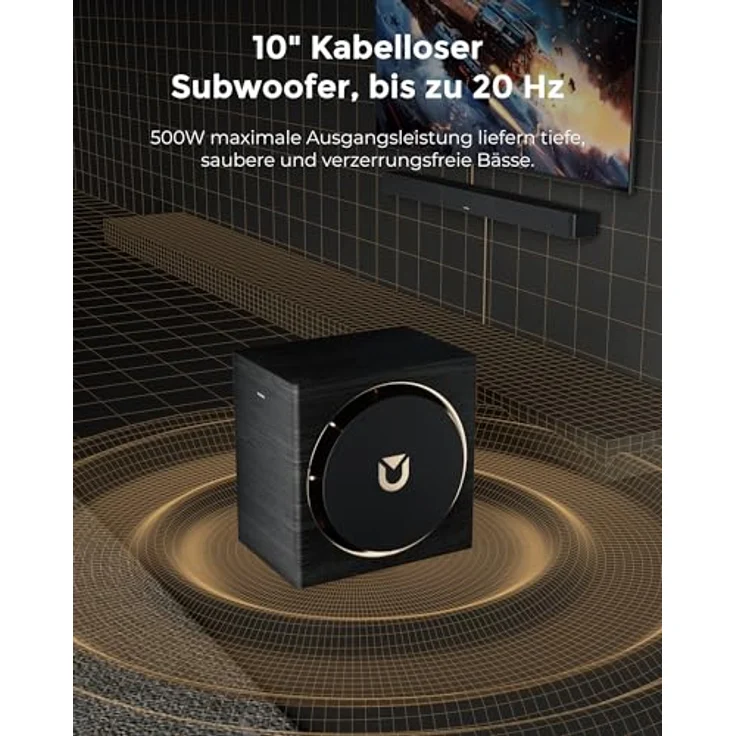 ULTIMEA Skywave X70, 7.1.4ch Kabelloses Surround Sound System mit Dolby Atmos, 980W Soundbar, 10" Kabelloser Subwoofer, 20Hz Tiefer Bass, GaN Verstärker, 4K HDR Pass-Through, Metallgitter mit roségoldenen Akzenten – Bild 3