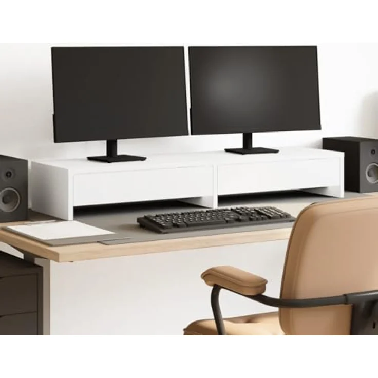 vidaXL Monitorständer, Monitorerhöhung mit Schubladen, Weiß Holzwerkstoff – Bild 2
