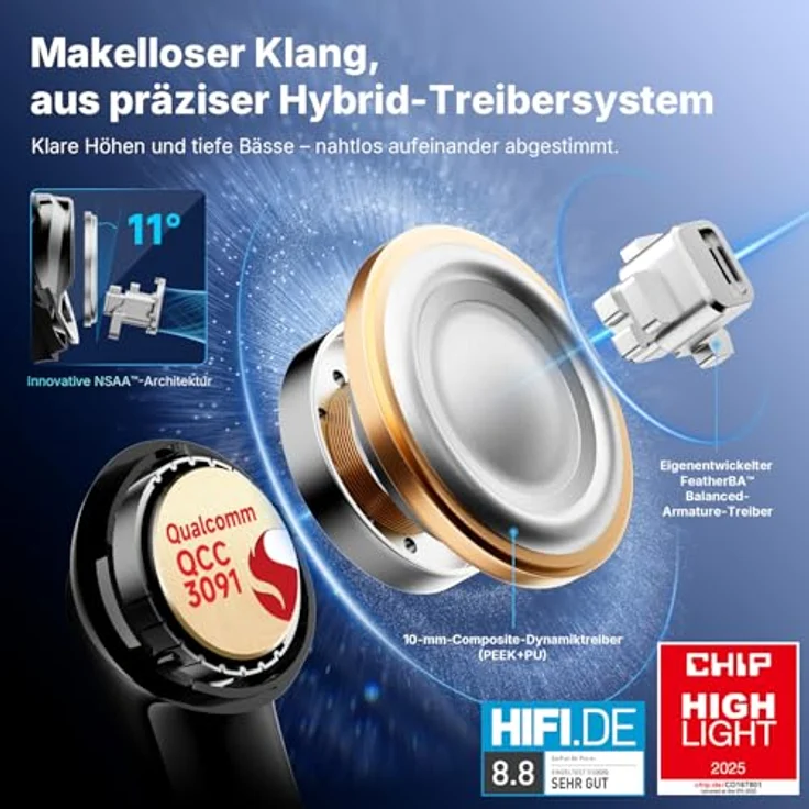 EarFun Air Pro 4+ Bluetooth Kopfhörer, Noise Cancelling, Hi-Res Audio, 54 Std. Akku, Multipoint, IP55, schwarz – Bild 2