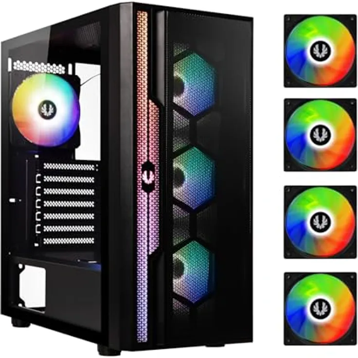 BitFenix Apollo Media Tower PC Gehäuse, Schwarz, mit 4 ARGB 120 mm Lüftern und hohem Luftstrom