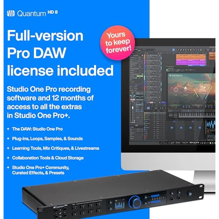 PreSonus Quantum HD 8 26 x 30, 32-Bit/192 kHz USB-C Audio-Interface in Schwarz mit Studio One Pro und 12-Monats-Studio One+ Hybrid-Mitgliedschaft – Bild 5