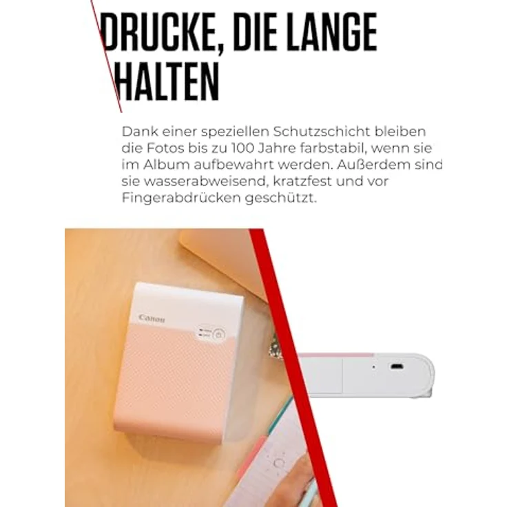 Canon SELPHY SQUARE QX10 Mini-Fotodrucker - mit quadratischem Druck (eingebauter Akku, WLAN, 287 dpi x 287 dpi, USB Kabel, Thermosublimationsdruck) pink – Bild 4