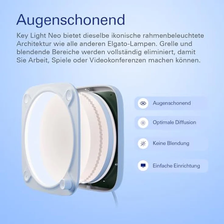 Elgato Key Light Neo – Profi-Licht für Videokonferenzen, blendfrei, verstellbare Monitorklemme, manuelle oder WLAN-Steuerung, Office/Streaming, Teams/Zoom/Slack/Twitch/Youtube – Laptop, PC, Mac – Bild 4