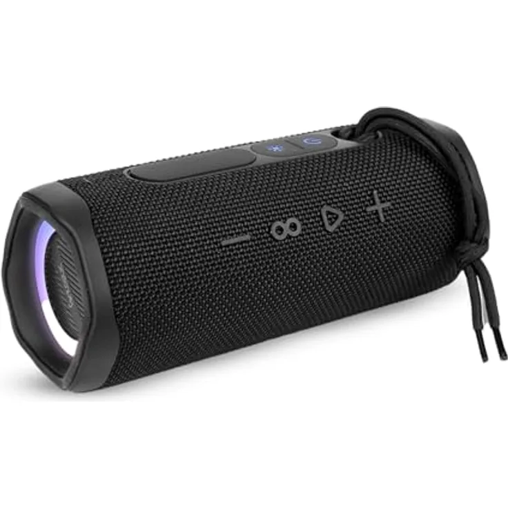 Fontastic Tyga Bluetooth Lautsprecher, Portable Speaker mit RGB-Lichteffekt, 3000 mAh Akku, spritzwassergeschützt, Schwarz