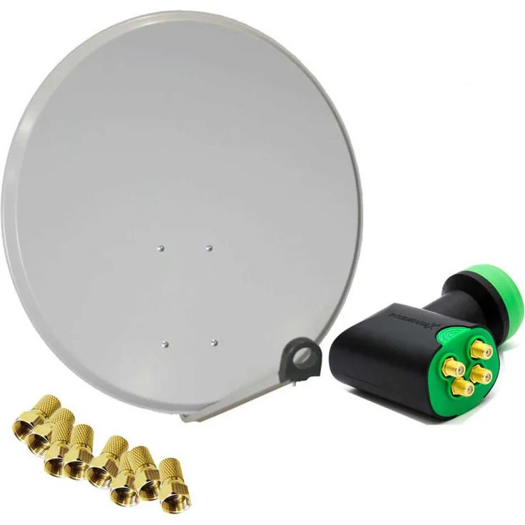 PremiumX Satellitenantenne PXS80, 80 cm Antenne mit Quad LNB und 8x F-Steckern, hellgrau, für Digital | HDTV | 4K Empfang