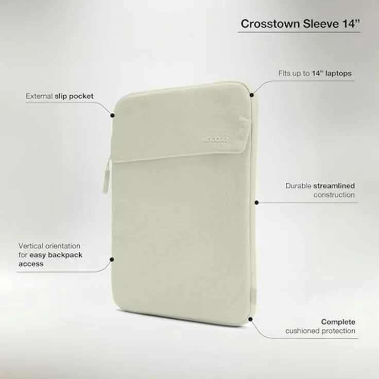 Incase Crosstown Schutzhülle mit Woolenex für 14-Zoll-Laptops – vollständig gepolsterter Schutz, vertikale Ausrichtung, externe Einschubtasche - Grau – Bild 2