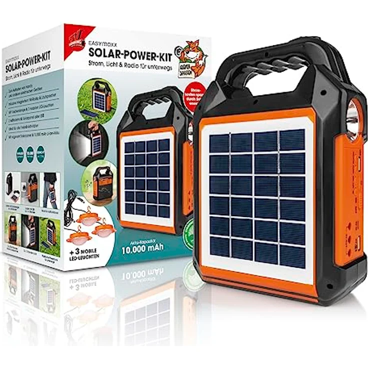 DS Produkte EASYmaxx Solar-Generator Kit 4500mAh, tragbare Powerbank mit integrierter Taschenlampe, Radio & Lautsprecher – Bild 9