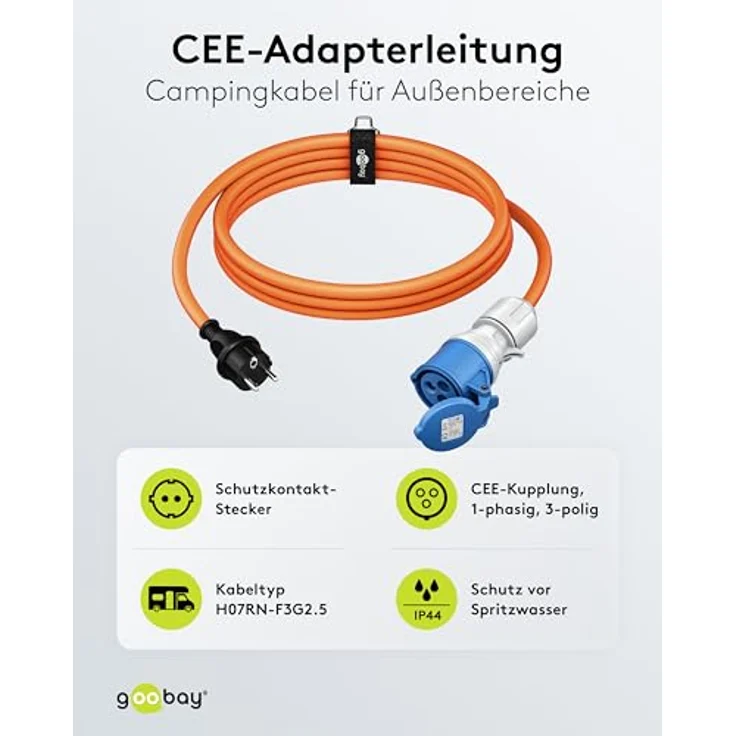 Goobay Camping Adapterleitung 1,5 m, orange, 2 CEE-Buchsen, IP44, für Außenbereich – Bild 2