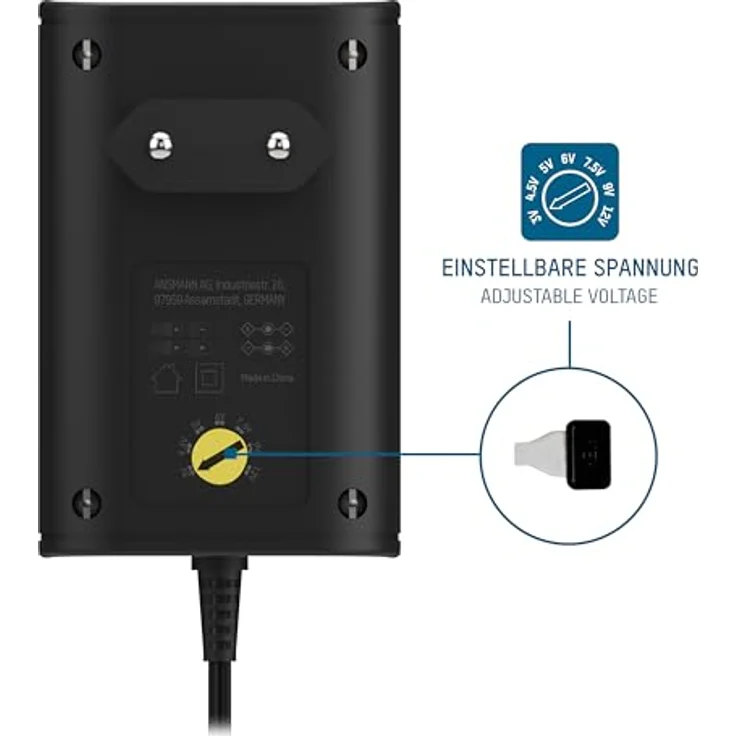 ANSMANN APS 1500 Universal Stecker Netzteil 12V inkl. 7 verschiedende Adapter Stecker - Netzstecker bis max. 1500mA - Netzadapter zur Stromversorgung vieler Elektrokleingeräte von 3-12 Volt regelbar – Bild 3