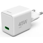Hama Schnellladegerät GaN Charger, 45 W, USB-C Power Delivery und Quick Charge, Super-Mini-Format, ideal für iPhone - weiß