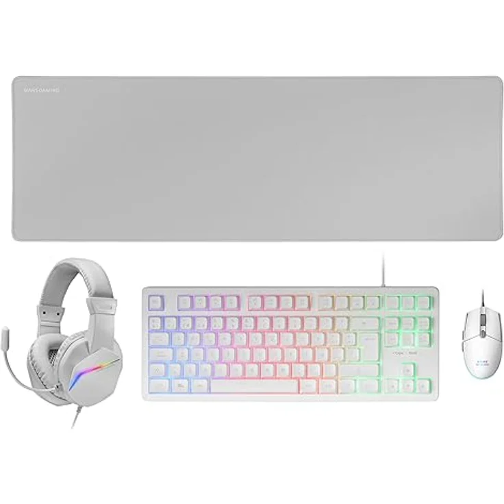 Mars Gaming MCP-RGB3, Gaming-Set mit RGB-Tastatur, RGB-Maus 3200 DPI, Over-Ear Headset und XXL-Mousepad, Weiß, Französische Sprache – Bild 1