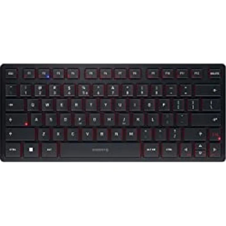 CHERRY KW 9200 Mini, kompakte Multi-Device-Tastatur für bis zu 4 Endgeräte, US-Internationales Layout (QWERTY), wahlweise Verbindung per Bluetooth®, Funk oder Kabel, wiederaufladbar, schwarz – Bild 1